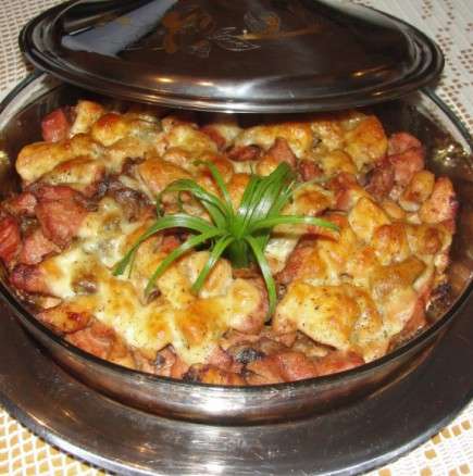 Месо с гъби и кашкавал на фурна