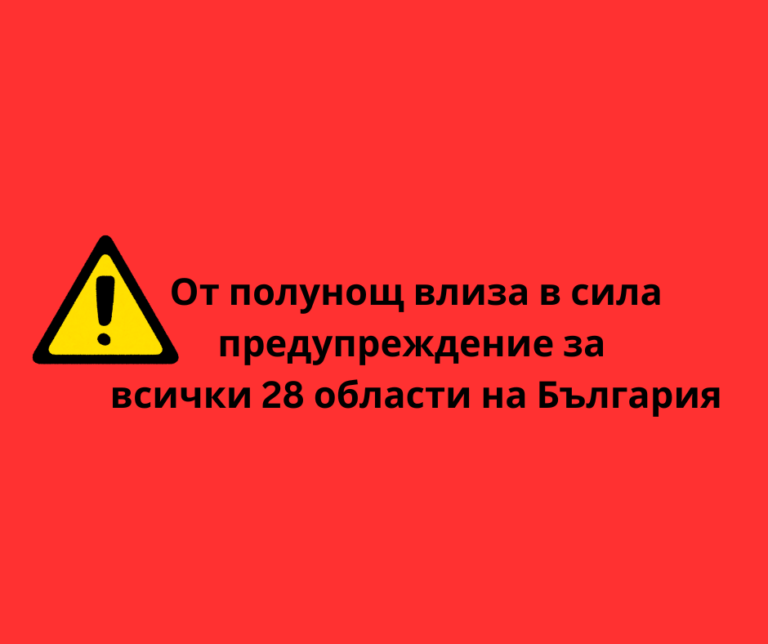 От полунощ влиза в сила предупреждение за всички 28 области на България
